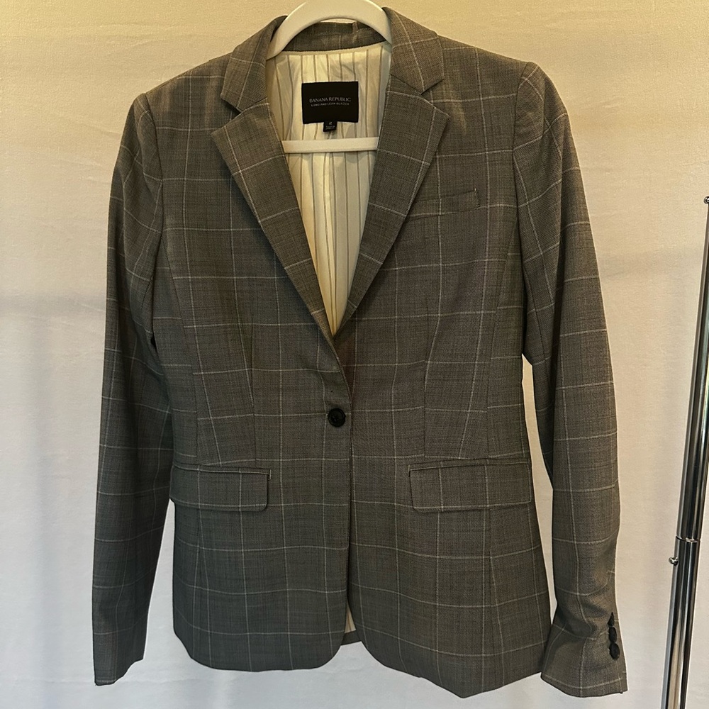 Banana Republic Women's Gray Wool Blend Windowpane Blazer Size 2